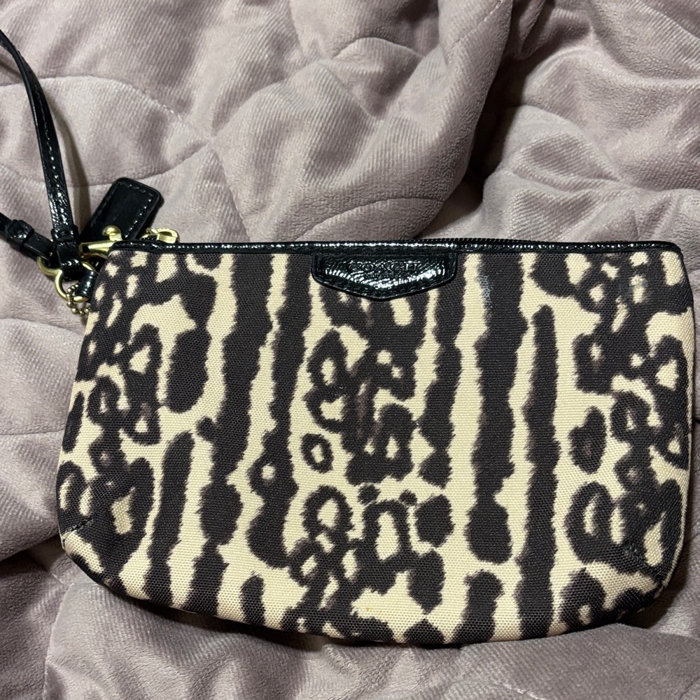 Coach Brown and Cream Patterned Wristlet